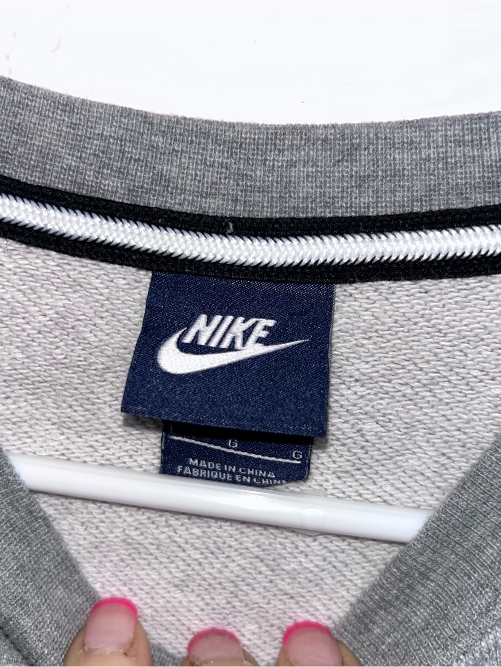 Nike Grey Striped Crew Sweatshirt with Red Logo Patch - Picture 2 of 2
